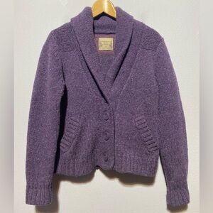 Ruff Hewn Cable Knit Shawl Collar Button Front Lambswool Blend Purple Large